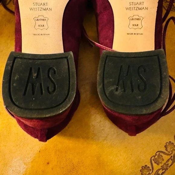 Stuart Weitzman Wine Burgundy Cordon Ballerina Lace Up Suede Pumps Size 4